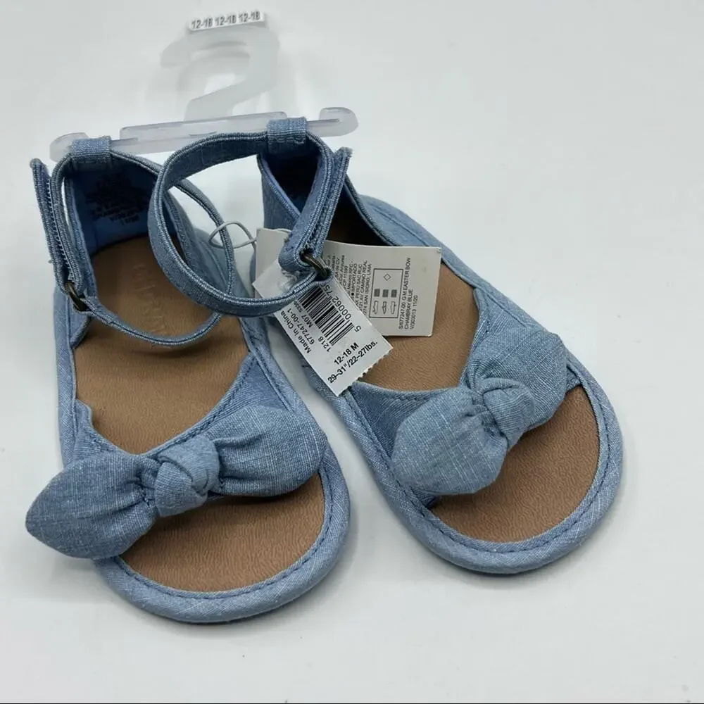 Old Navy Baby Blue Denim Bow Walker Style  Sandal Sz 12-18M